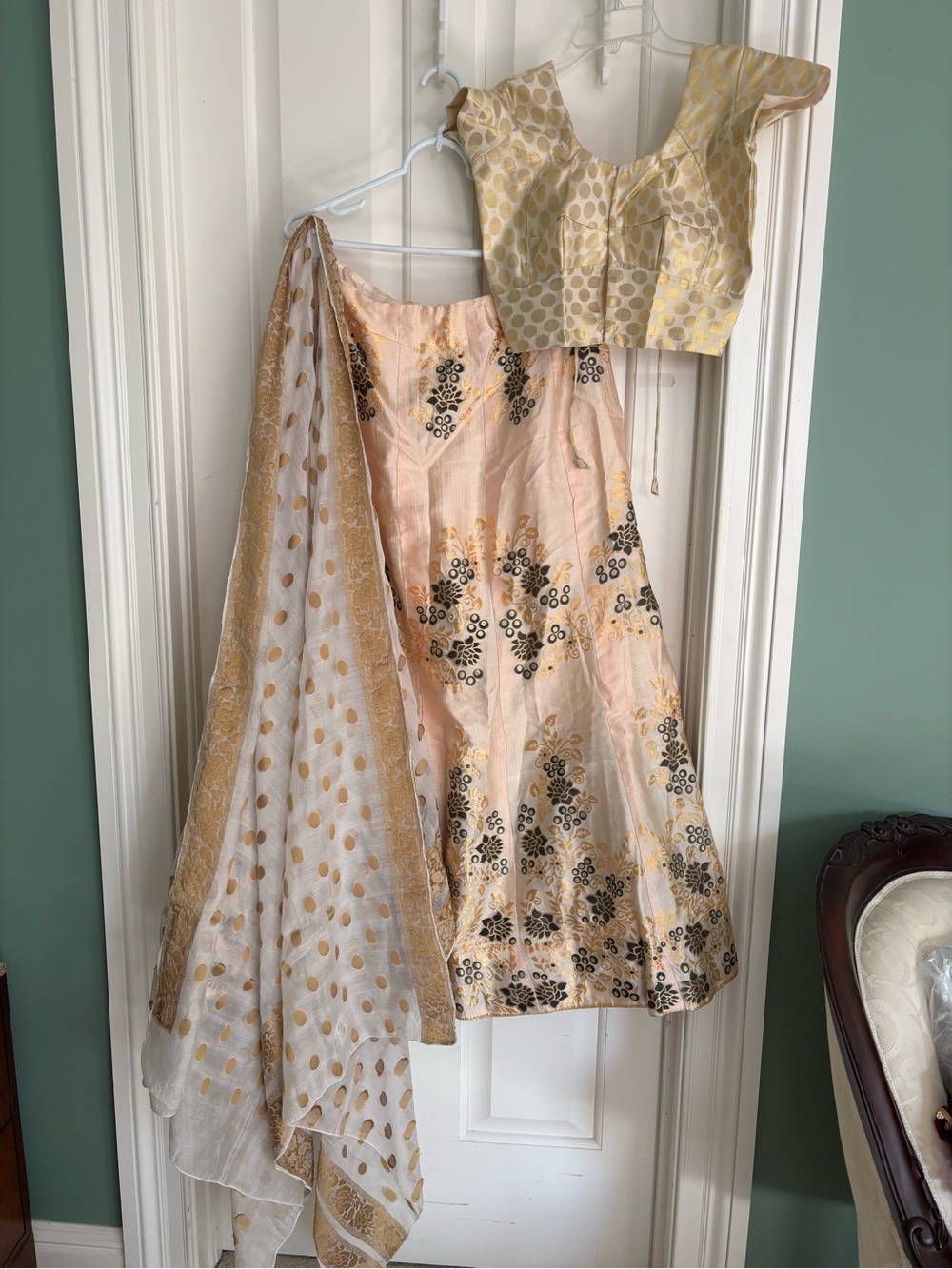 Gold Embroidered Lehenga Set for weddong guest